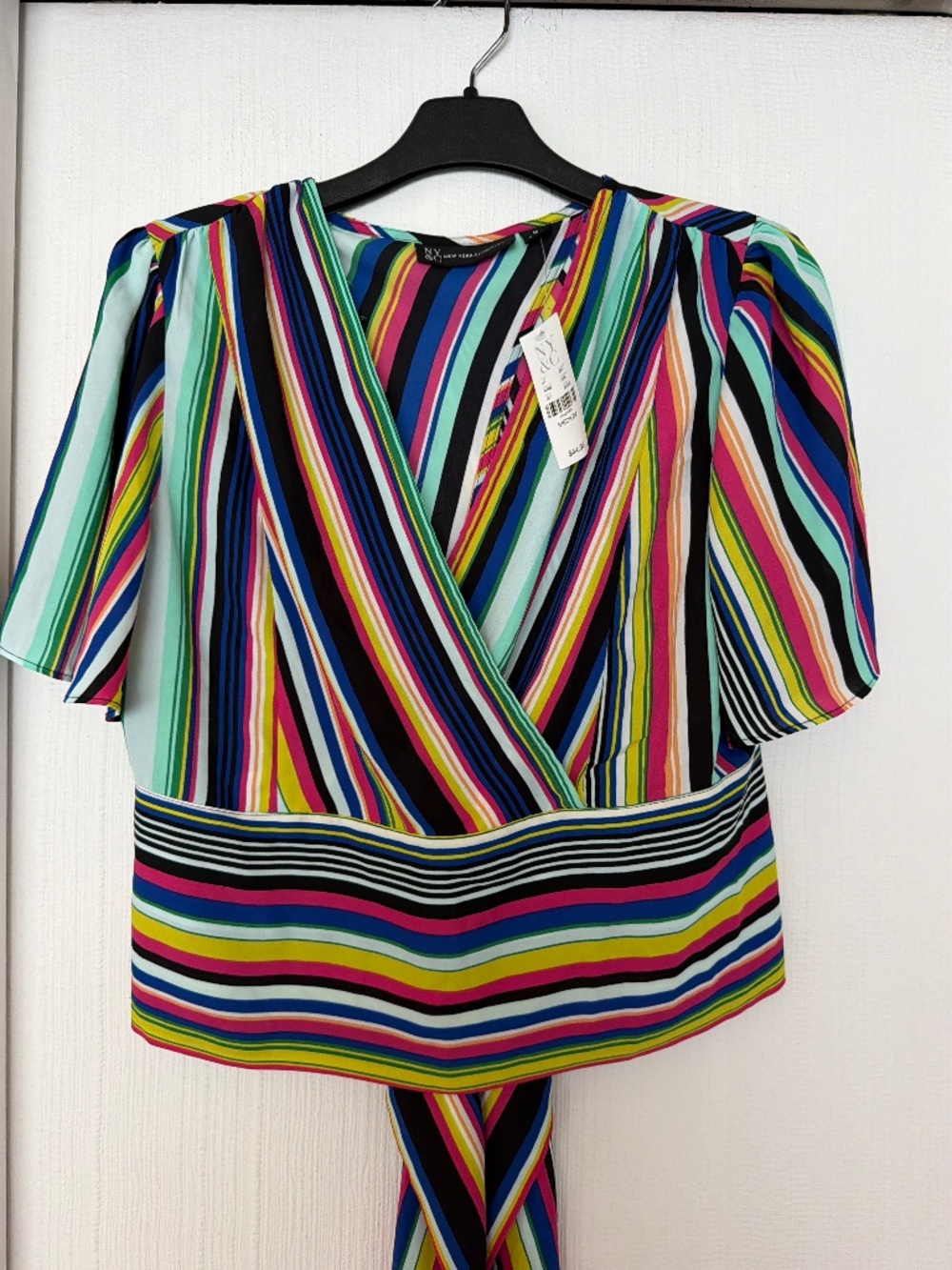 New York & Company Multicolor Striped Wrap Top Size Medium NWT